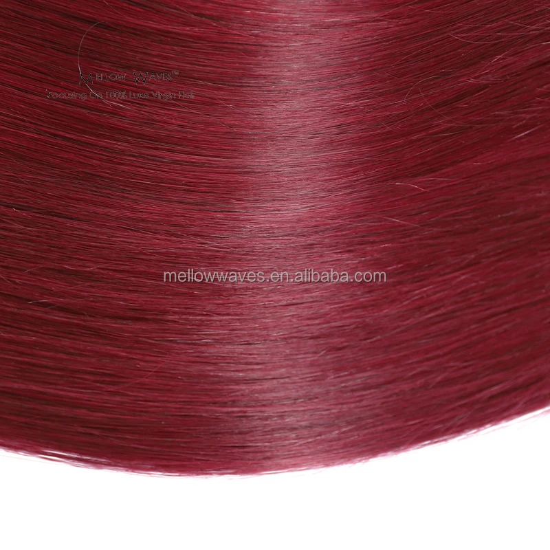 Mellow Waves  12A Brazilian Virgin Hair 99j Burgundy Straight Hair Weaves Red Wine Color 100% Unprocessed Human Hair Weft Weaves
