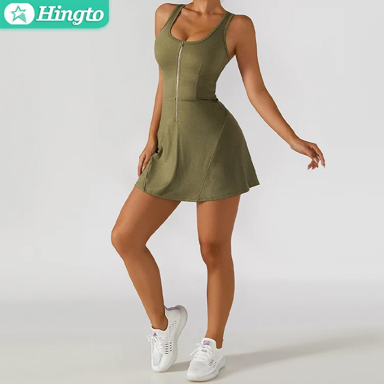 Hingto Built in Shorts Golf Sleeveless Sports Athletic Workout Dresses Tennis Dress  with Pockets
