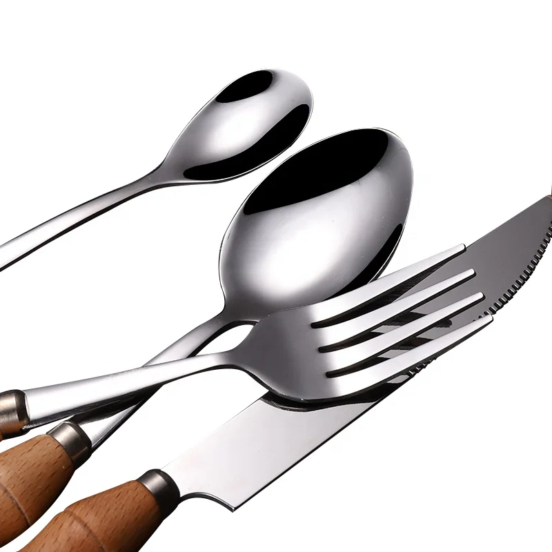 Stainless steel steak knife 4 pack cutlery set with wooden handle gift box packing