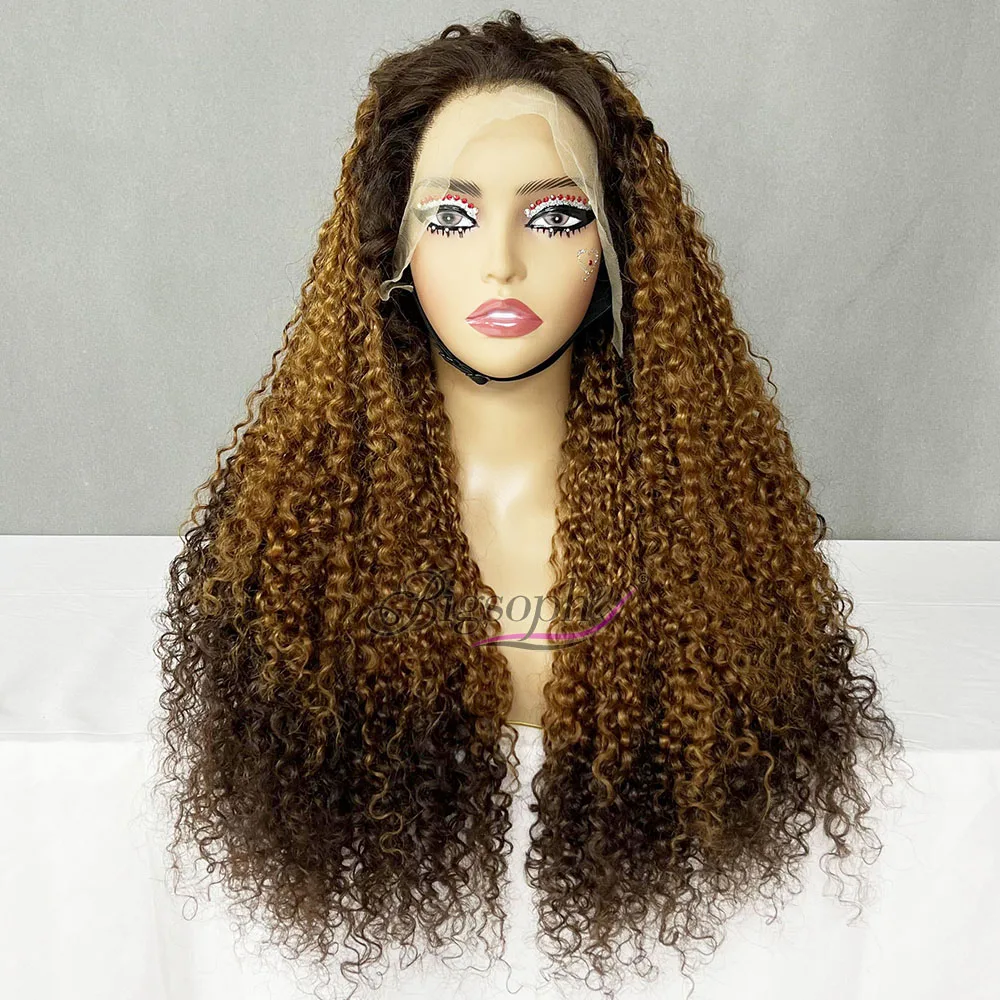 Bigsophy Fumi Curl Human Hair Wigs Female Hair Pixie Curly Wig,26Inch Ombre T4/30/4 Pixie Curl 13X4 Lace Frontal Wig Hot Selling