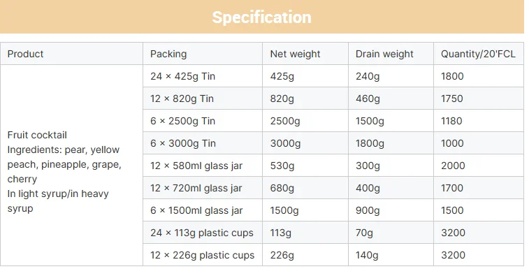 Tropical Canned Mixed Fruits Cocktail in Light Syrup