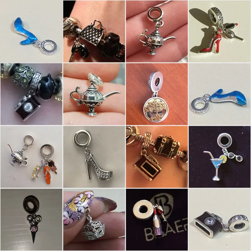 
925 Sterling Silver Dangle high heels Shoes Tree of Life travel dream camera Beads Charms Fit Pandora Bracelet Bangle Necklace 