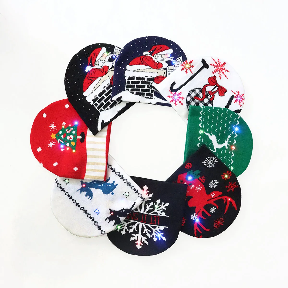 Wholesale Christmas Hat Colorful Glowing LED Knitted Hat Autumn and Winter Warm Snow Christmas Party Beanies