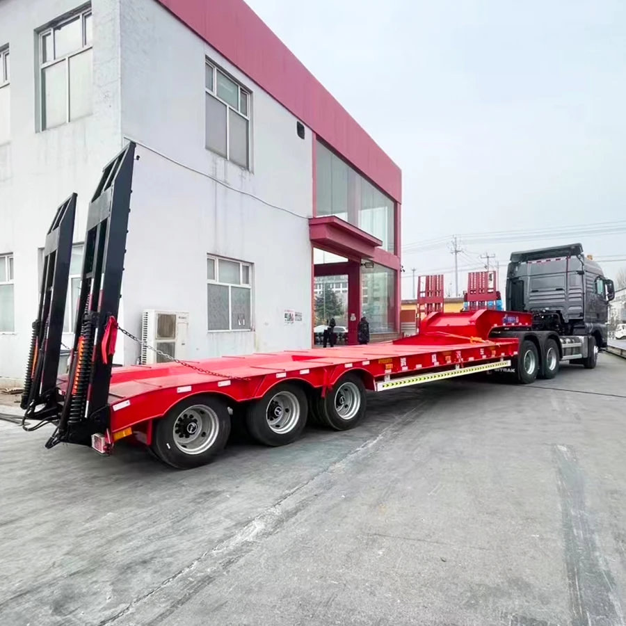 High Quality Heavy Duty Lowboy Lowbed Trailer Transport Heavy Machine Low Bed Truck Semi Trailer