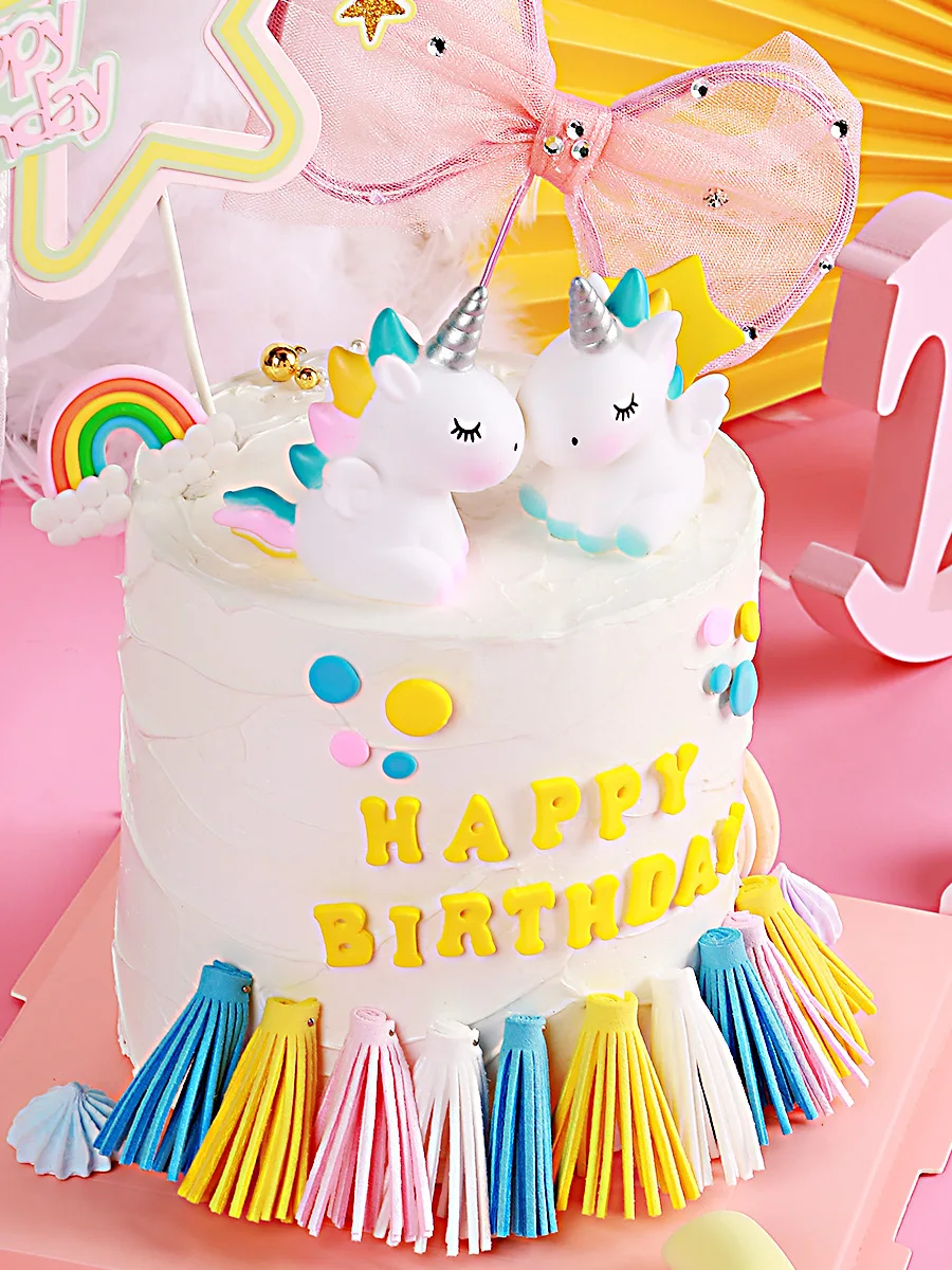  Vinyl doll Mini Cartoon Unicorn Cake Toppers Decoration Ornament for Kids Girls Birthday Baby
