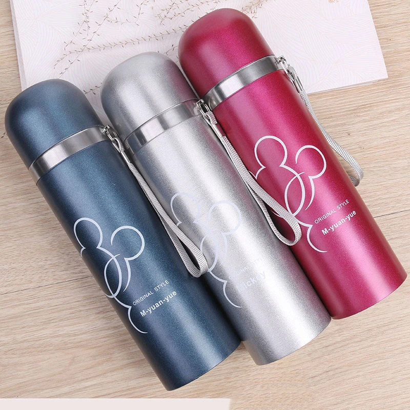 Thermos with handle Micky mouse printed Mug Travel Water Vacuum flasks Steel Double Wall Thermal Bottle