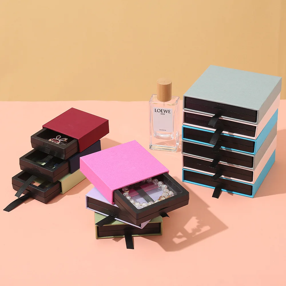 Factory Supplier Pe Film Necklace Ring Bracelet Earring Jewelry Gift Display Box Sliding Jewelry Box