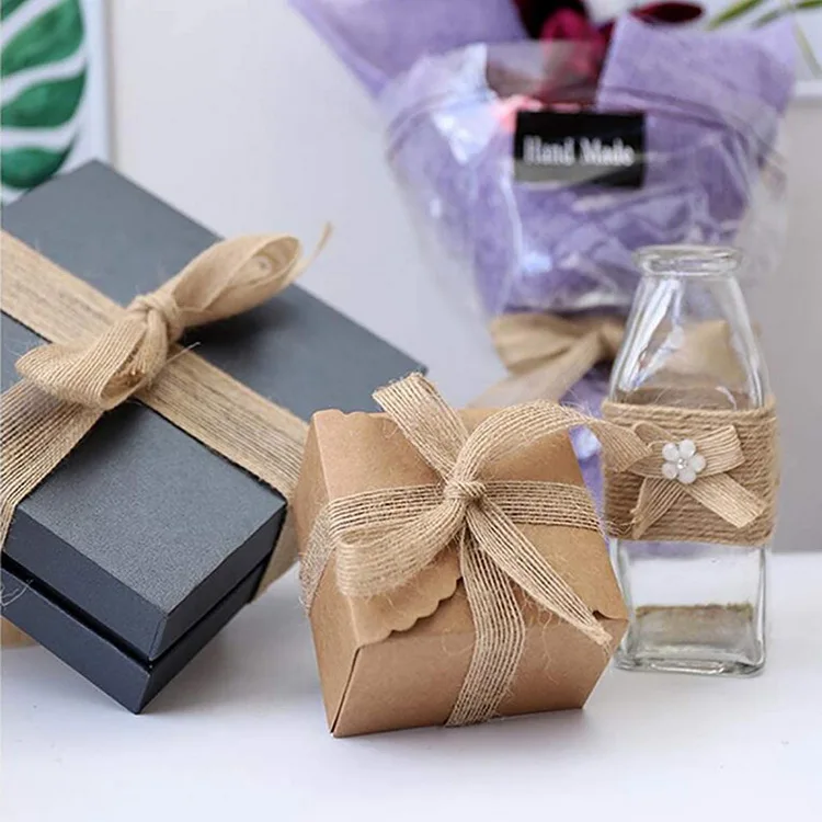 3 Rolls of  Natural Burlap Fabric with Beautiful Burlap Ribbon  Long 10M Wide 2cm  for Wedding Event Party and Home Decoration