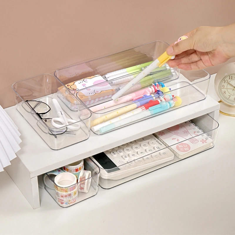 Versatile Drawer Organizer Set - Clear Plastic Trays and Dividers in 4 Sizes for Perfect Makeup and Kitchen Storage