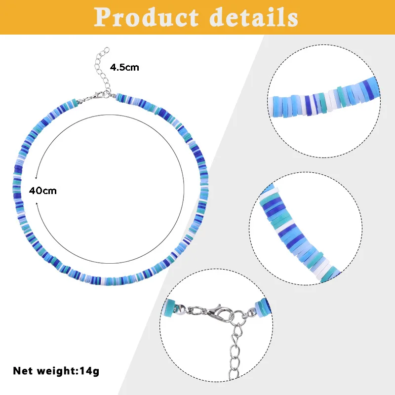 Boho Summer Beach Handmade Multi Color Heishi Polymer Clay Beaded Necklace Choker For Women Men
