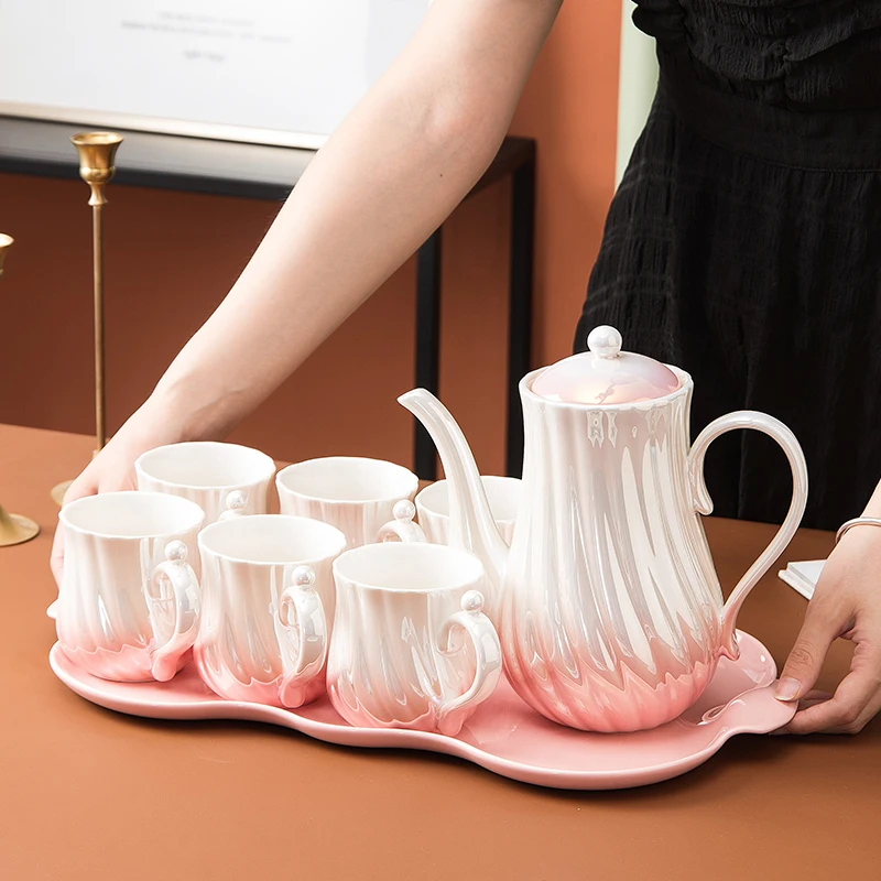 Flypeak New Nordic 6 cups ceramic coffee cup mug tea drinkware porcelain tea sets pearl teapot set ceramic tea set porcelain