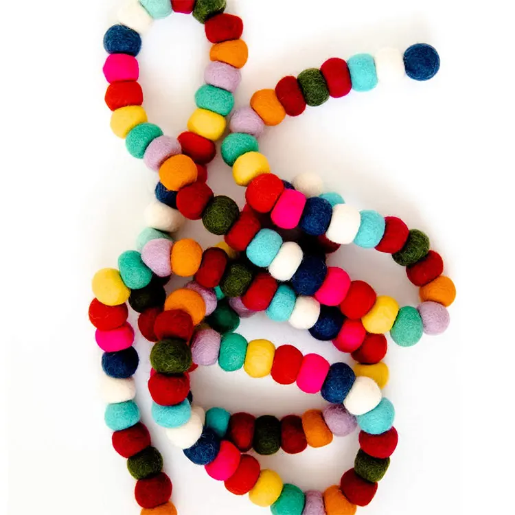 Handmade Colorful pom pom Boho Wool Felt Ball Garland for Christmas Garland & Nursery Decor