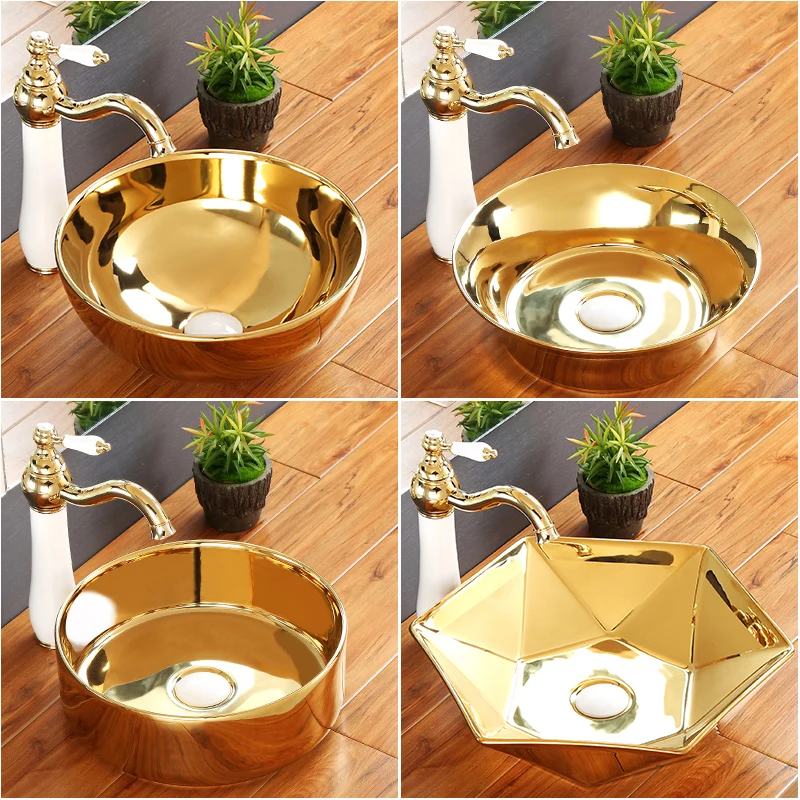 Good Sale Above Counter Top Gold Plating Round Wash Basin