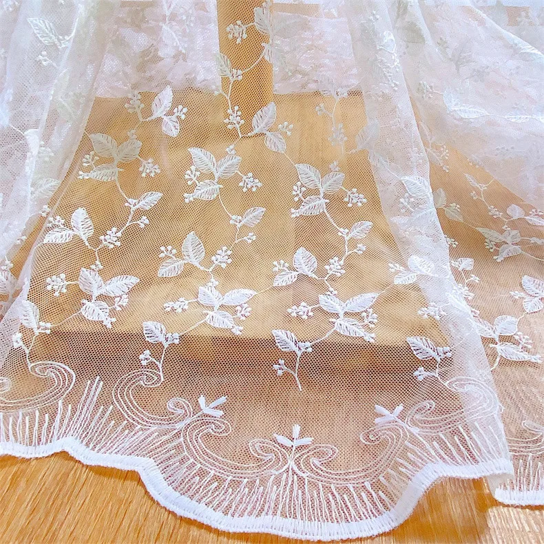 New 3d Embroidery White Black Tulle Mesh Lace Fabric Water Soluble Embroidered Net for Summer Lady Dress
