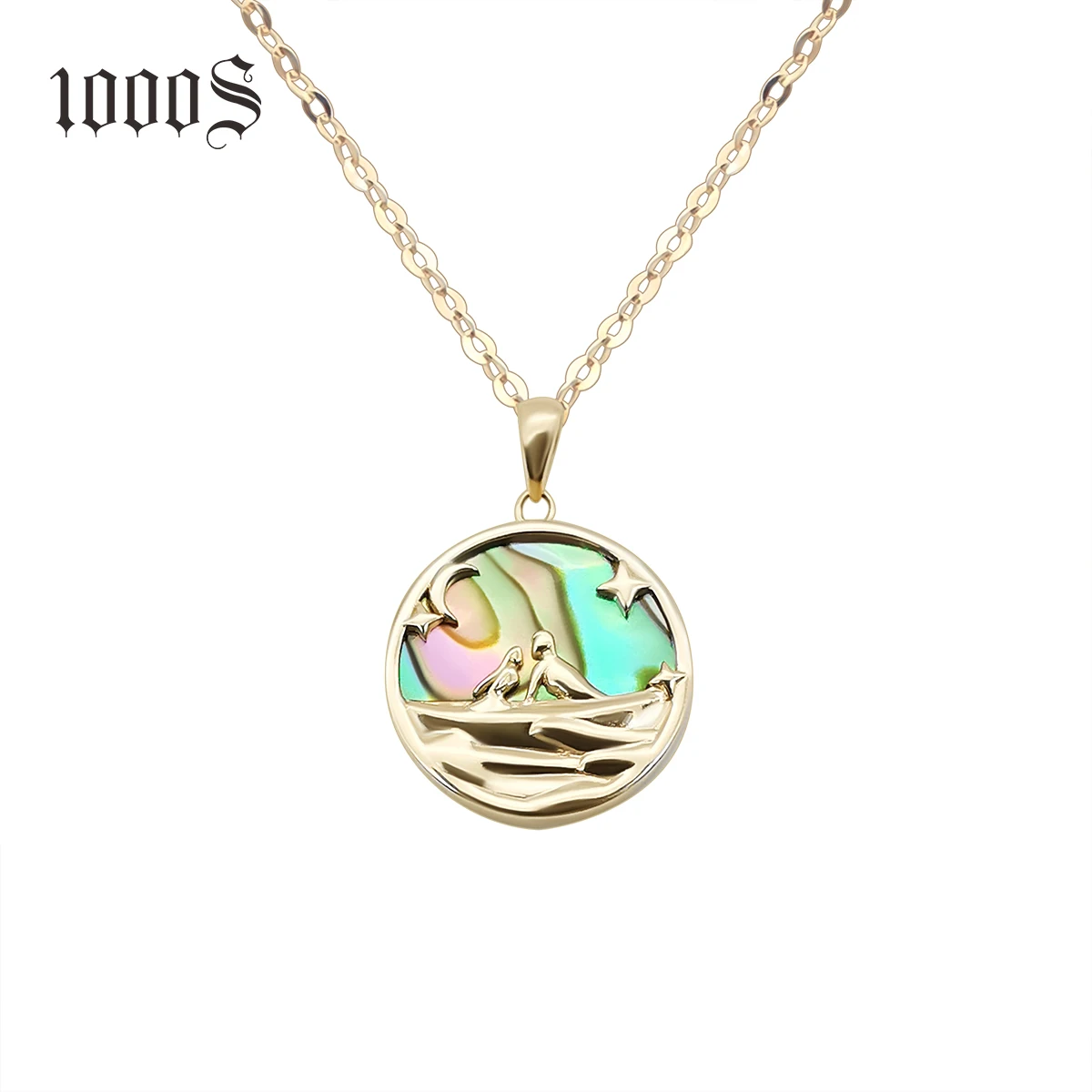 14K Real Gold Jewelry Unique Double-Sided Design Natural Shell Pendant Necklaces