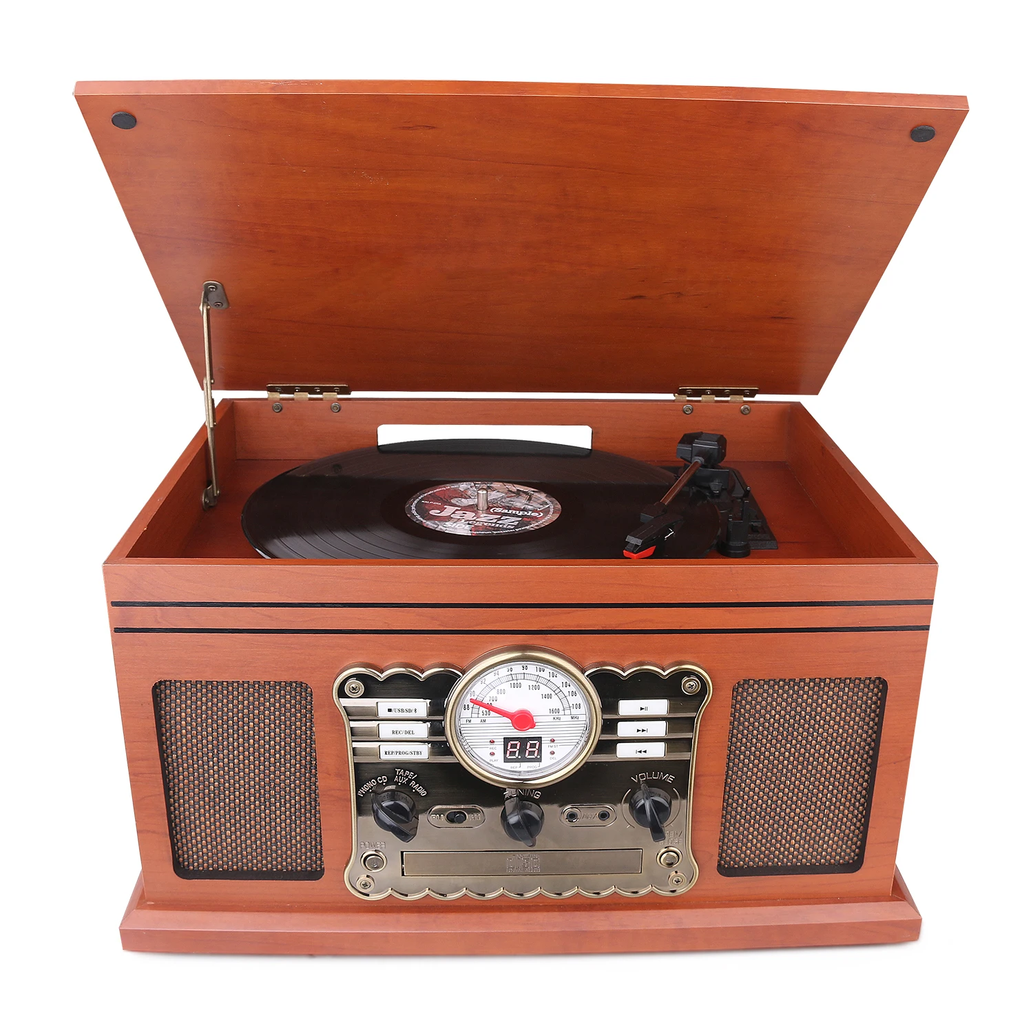 7-in-1 phonograph turntable vintage style gramophone vinyl turntable cd record radio retro solid wooden turntable record player