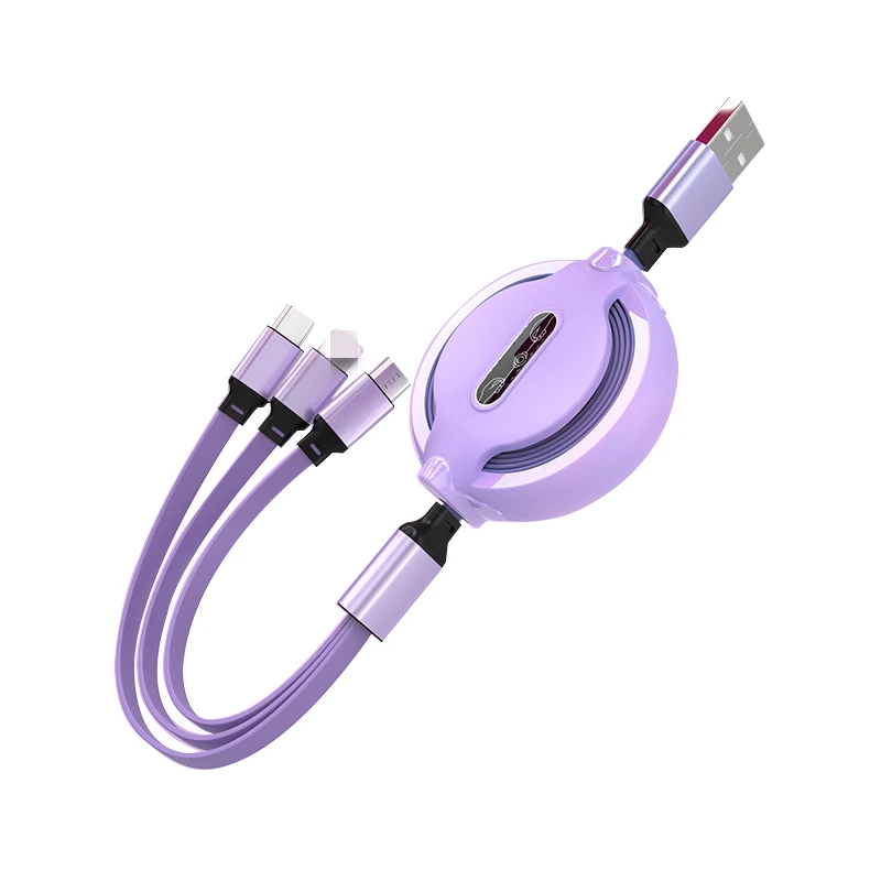 Multi 3 In 1 Fast Charging Cable USB Charger Cable 1meter Retractable Multiple Charging Cord Adapter For Smart Phone