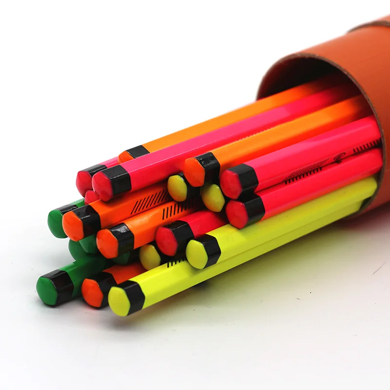 HB Pencil Neon Painting with Black Circle Dipping Paper Tube Packing