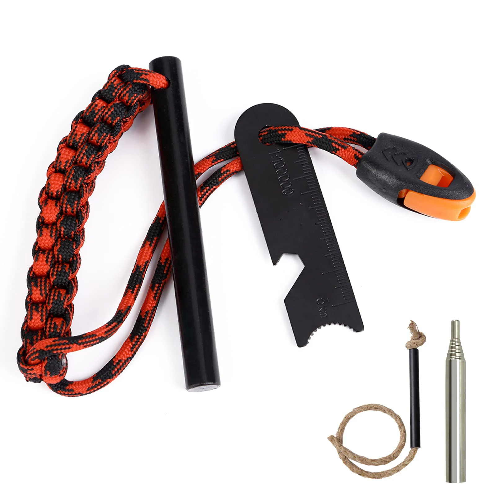Fire Starter Tinder Tube Fire Bellows with lanyard Handle Striker and Whistle for Camping Barbecue