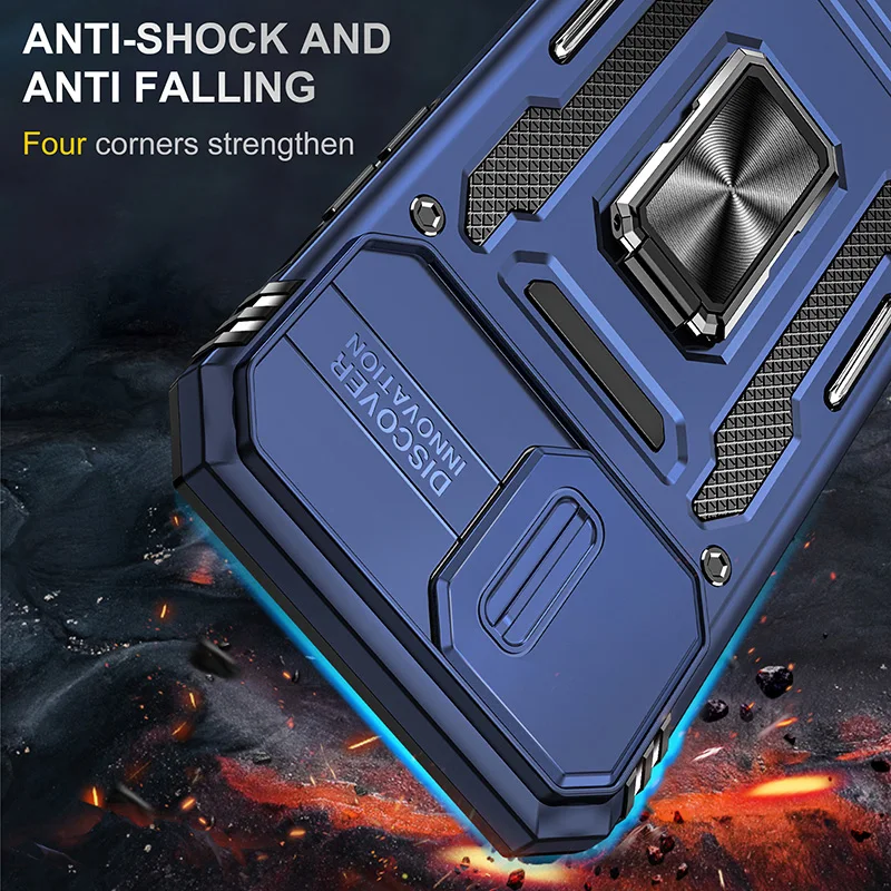 Slide camera cover military shockproof mobile phone case for iPhone 13 Pro Max folding stand car magnetic cover