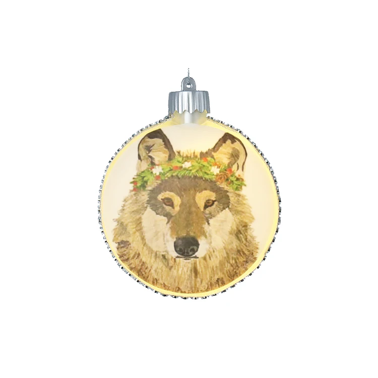 Wolf King Pattern Stage Decoration Hanging for Tree Party Supplies Ornament Christmas Lighted Flat Glass Mirror Ball