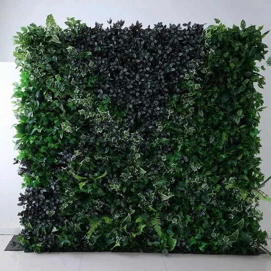 L-GPFW Custom Wedding decor silk flower plant leaves grass walls artificial flowers cloth base roll up faux greenery wall