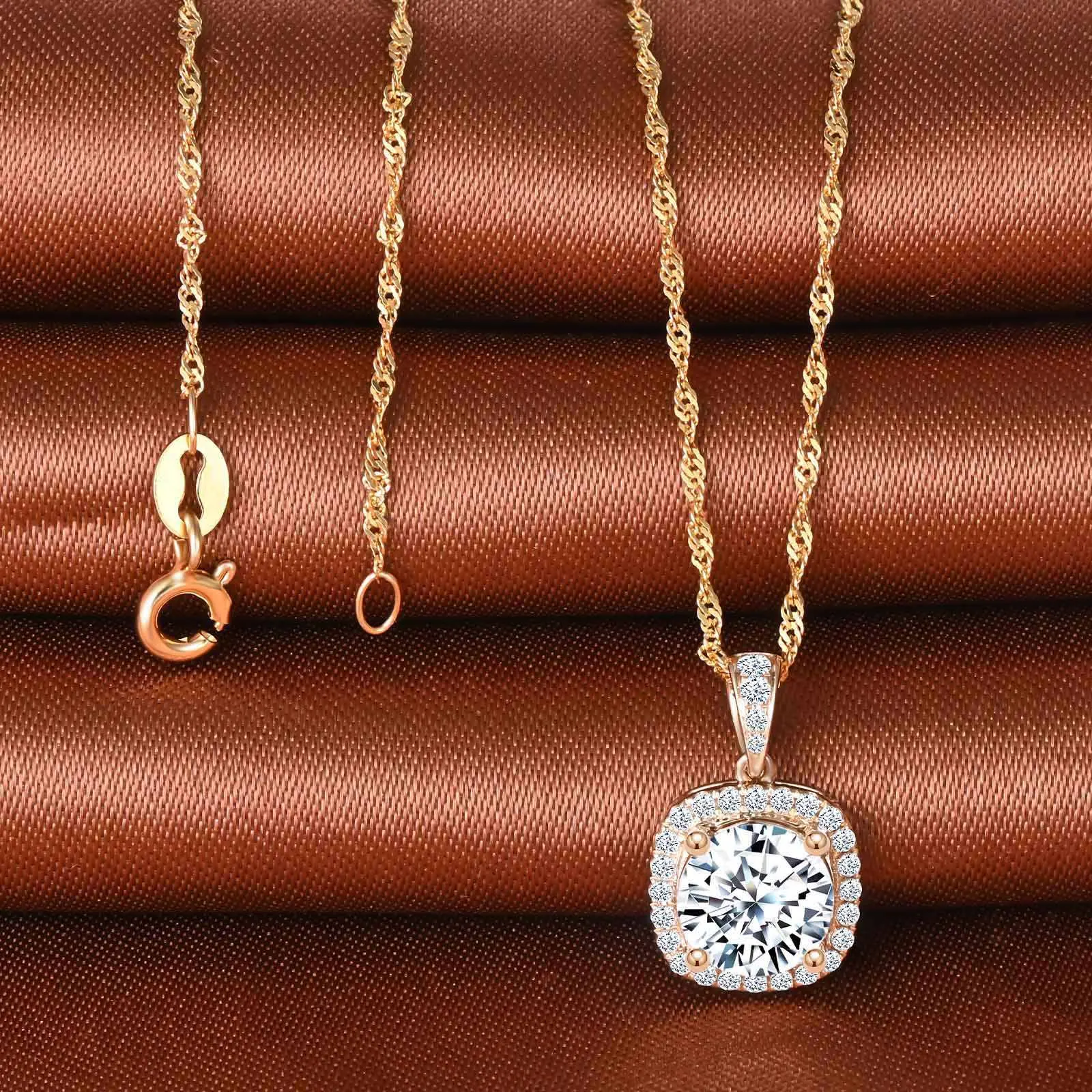 Fine Jewelry Solid 14k Real Gold Necklace Square Stone 14k Gold Necklaces