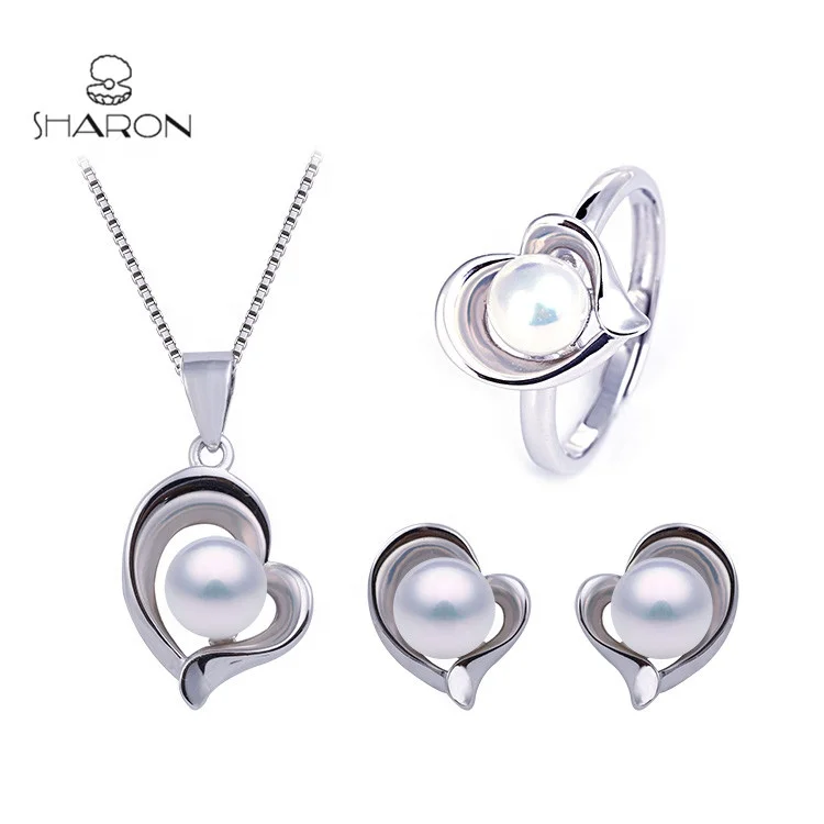 
China Manufacture Simple CZ Sterling Silver Pearl Indian Jewelry Necklace Set 