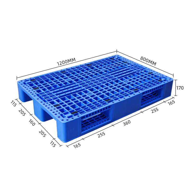 1200*800*170MM China hot sale 3 skids blue custom made economic european grid open bottom deck anti slip plastic pallet for sale
