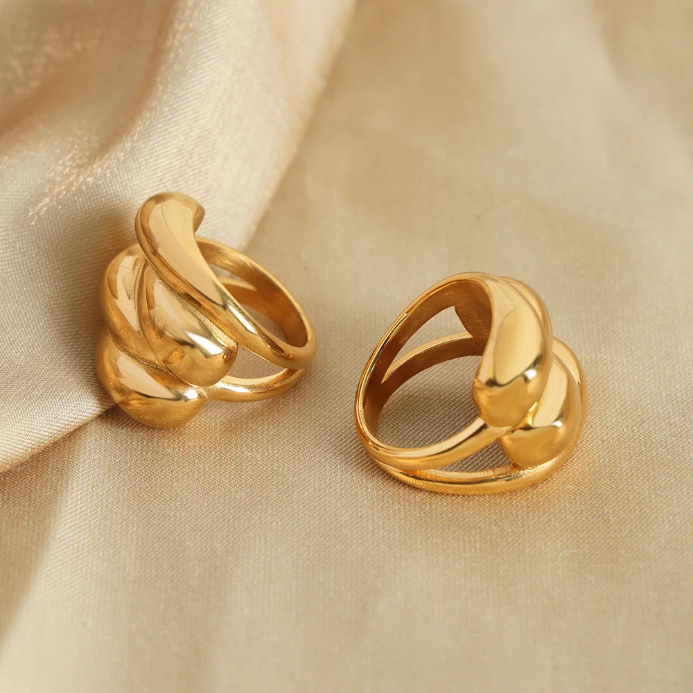 Aretas 2023 Fashion 18k Stainless Steel Jewelry Non Tarnish Chunky Bold Dome Ring Statement Textured Gold Thick layered Rings