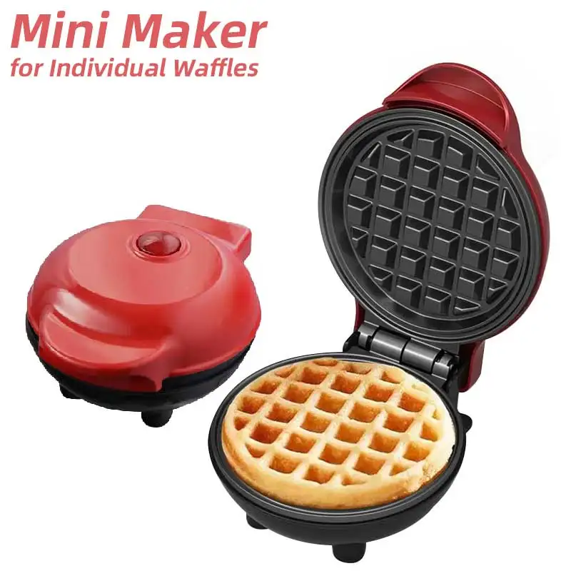 Personal 4 Inch Red Mini Wafflera Waffle Maker Custom Plate With Non Stick Coating