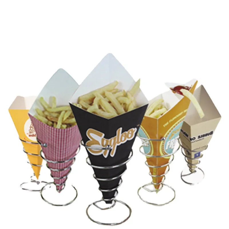 Конусная коробка для чипсов жареная курица с рисовыми чипсами покрытая маслостойкой упаковкой бумажный конус пищевых продуктов