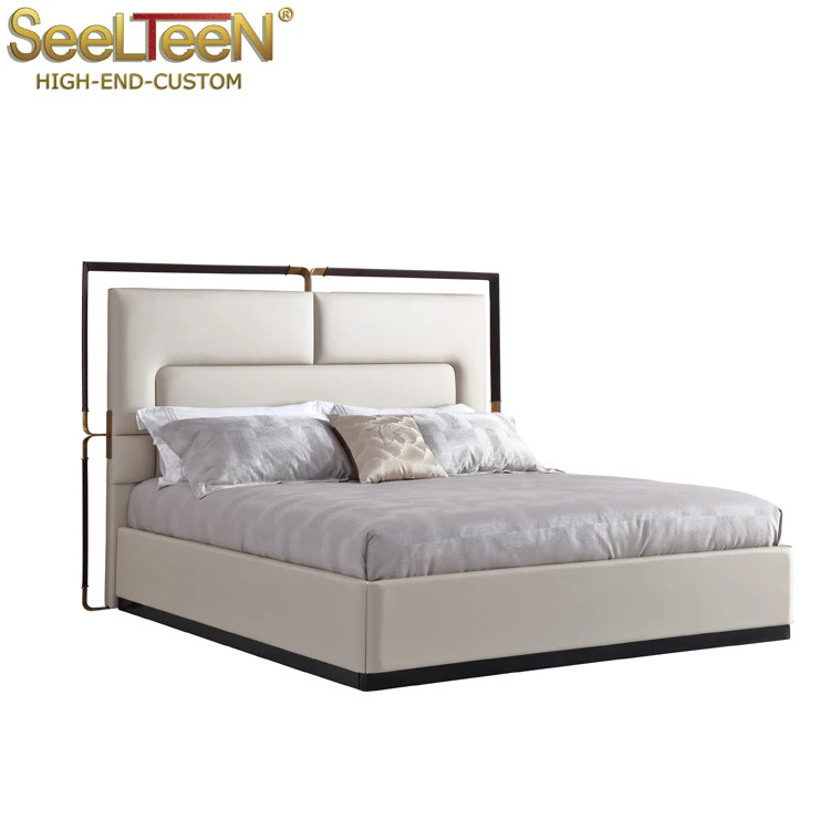 Home bedroom furniture whole customized brushed brass side bedroom king size bed