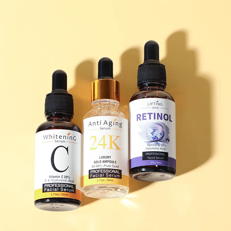 Private Label Skin Care Serum Vitamin E OEM Organic 20% Hyaluronic Acid Anti Aging Brightening Wrinkle Face Vitamin C Serum