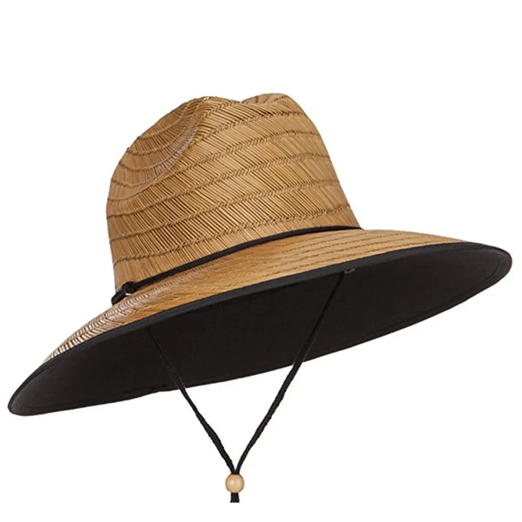 Wholesale surf outdoor neutral summer Natural straw Custom logo simple hats men mat straw hats Wide Brim lifeguard straw hat