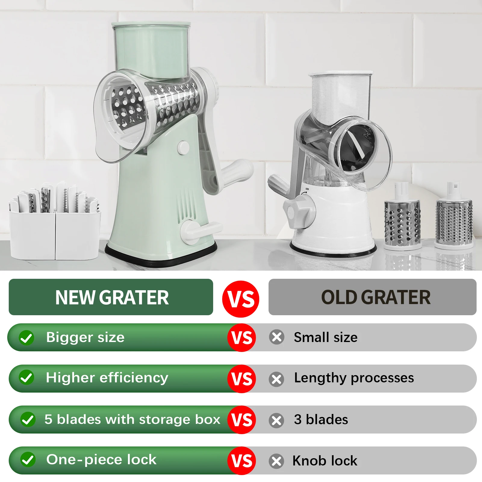 Multifunction Rotary Cheese Graters Vegetable Shredder Waffle Slicer Mandoline Slicer For Kitchen With Button Lock