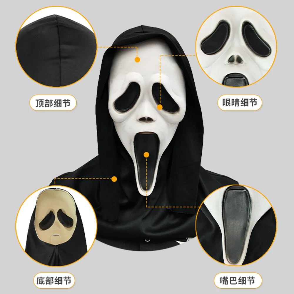 Hot Selling Party Dance Costume Latex Mask Skeleton Ghost Face Headgear New Halloween Horror Scream Mask