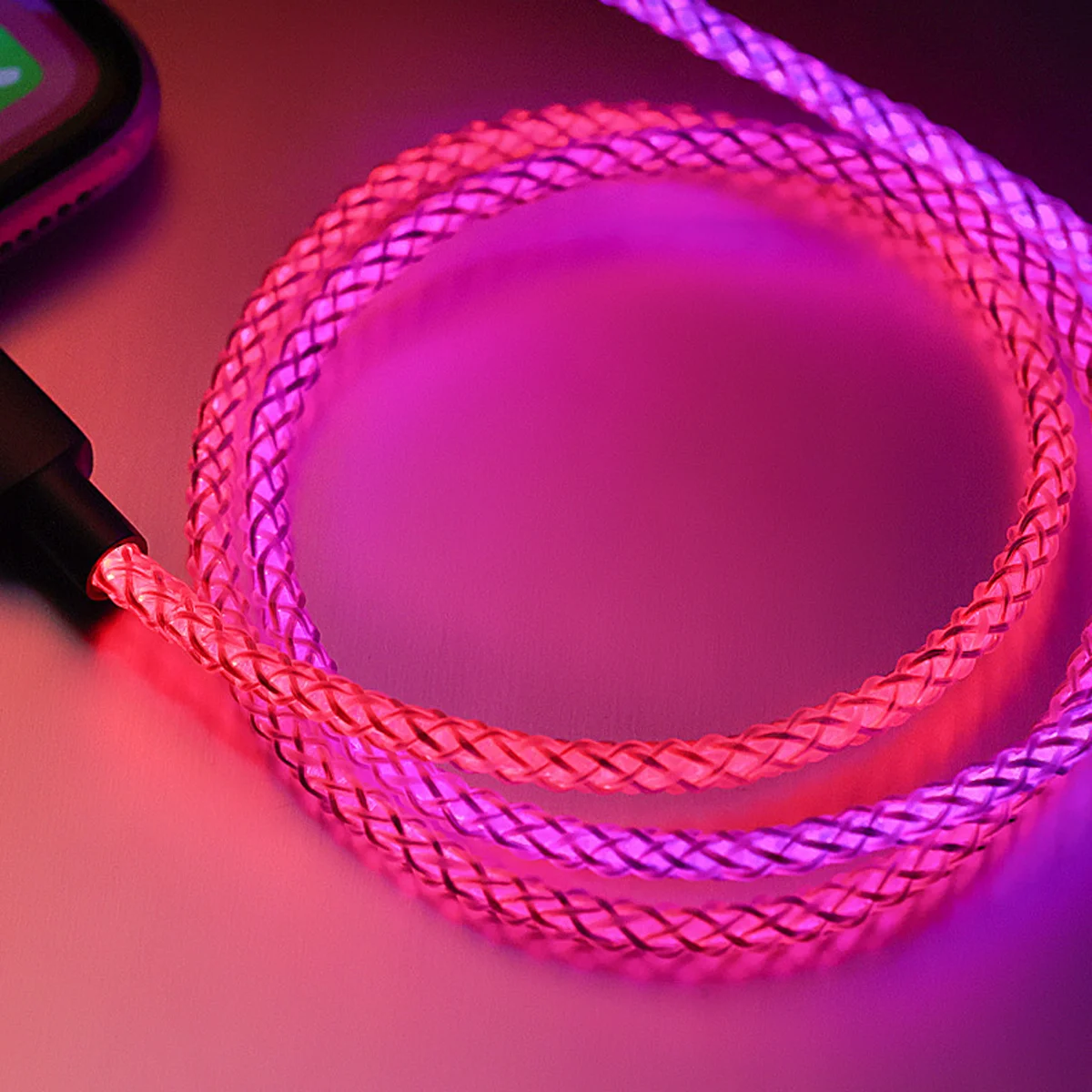 2022 New Arrival RGB USB Cable Atmosphere 12W Fast Charging Cable 1M for iPhone 11 12  X XS max LED Cable
