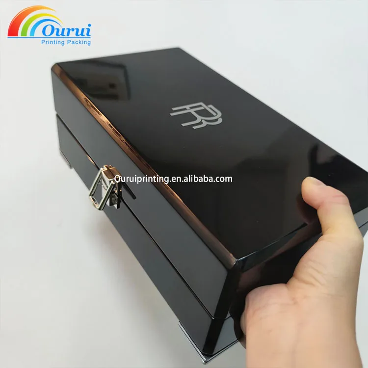 Luxury High Quality printing Logo single slot PU lining black wood highend Gift Packaging brand Watch Box