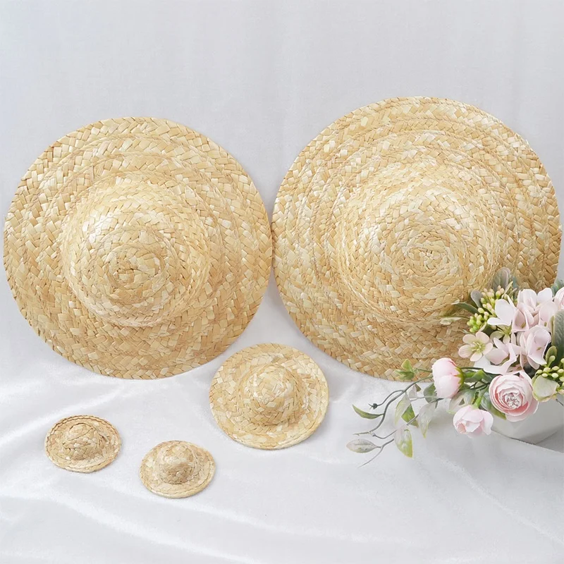 fashion natural color straw mini fedora hats for dolls wholesale Straw pet hat cap for mini head Accessories pet straw hats