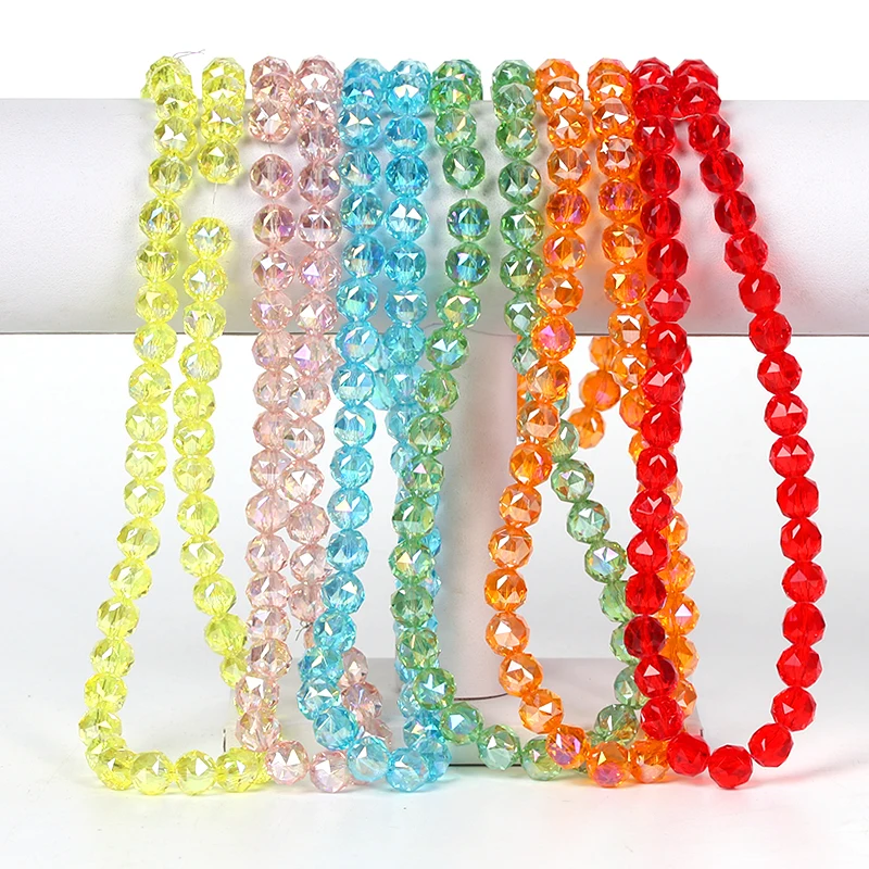 Spherical facet transparent plated AB color glass beads color synthetic quartz stone loose beads for jewelry production