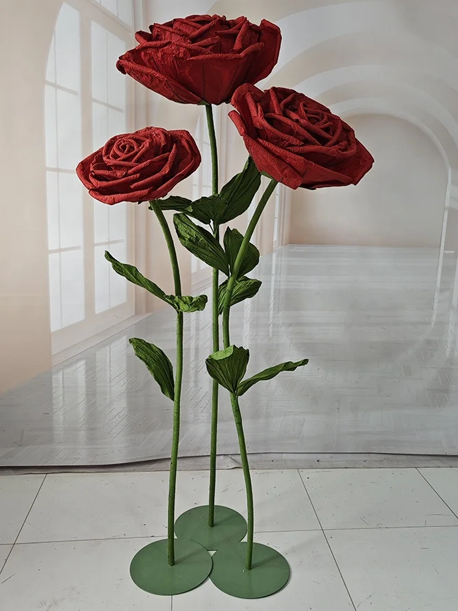 CP-021 wedding Stage Paper Flowers Craft Decorations White Red Roses Giant Flower For Window Decor Wedding Party Floral Set