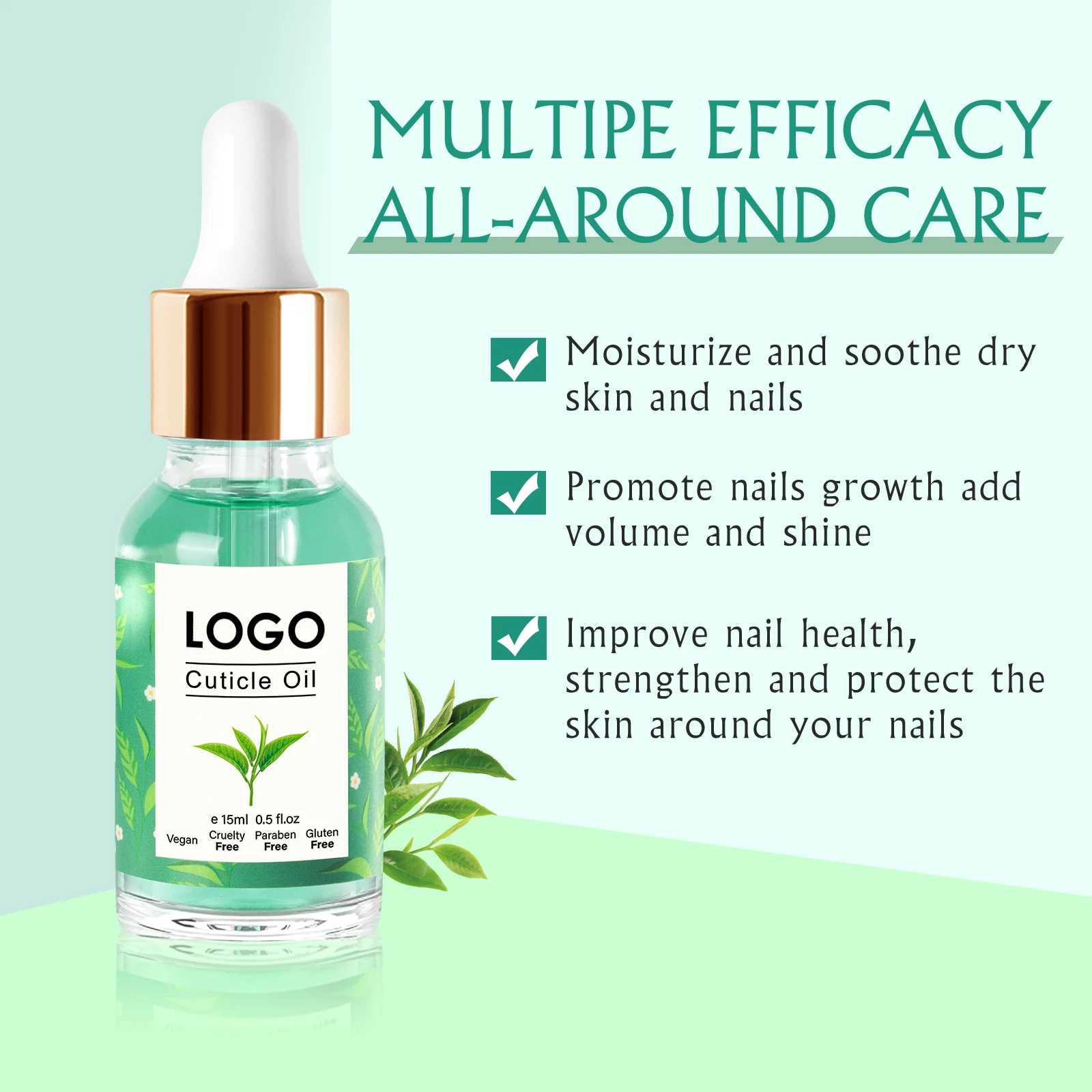 Green Tea15ml Dropper Bottle Nail Cuticle Oil Jojoba Oil Fragrance Nail Cuticle Oil