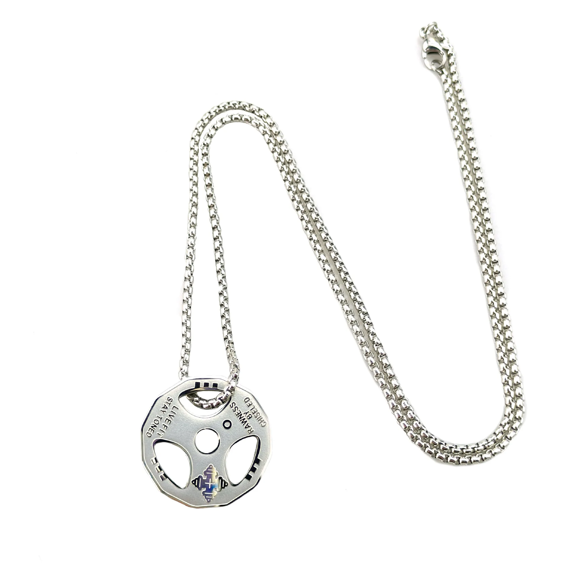 general trend pendants stainless steel jewelry clothing Fitness dumbbell sports barbell necklace