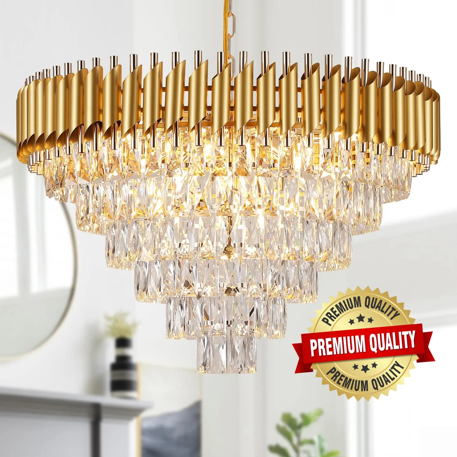 Factory Suppliers Round Indoor Luxury Ceiling Chandelier Gold LED Home D60CM Modern Crystal Chandeliers & Pendant Lights