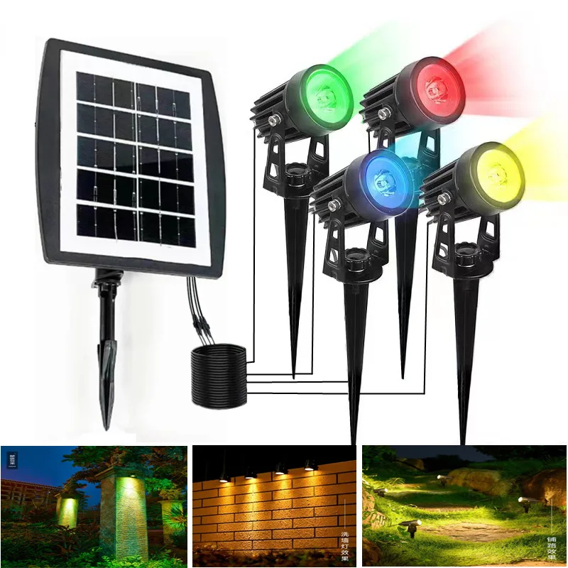 Outdoor Garden Lawn Decoration Solar Floor Lamp One Drag Four Solar Garden Tree Spot Lamp RGB Solar Garden Lamp