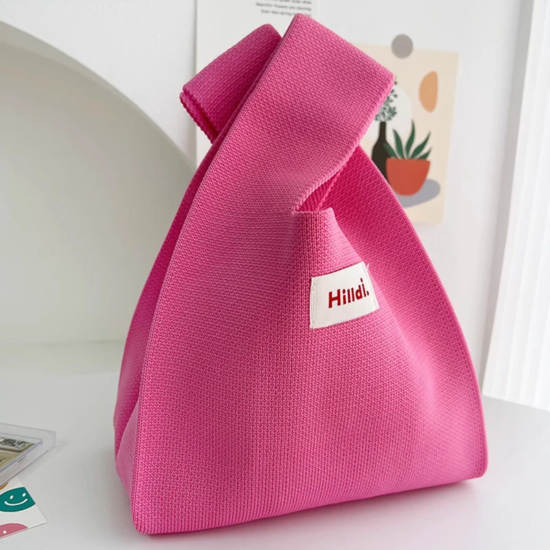 Japan Korea Style New Brand Design Crochet Handbag Fashion Ladies Red Travel Shopping Bag Knitted Tote Bag for Women