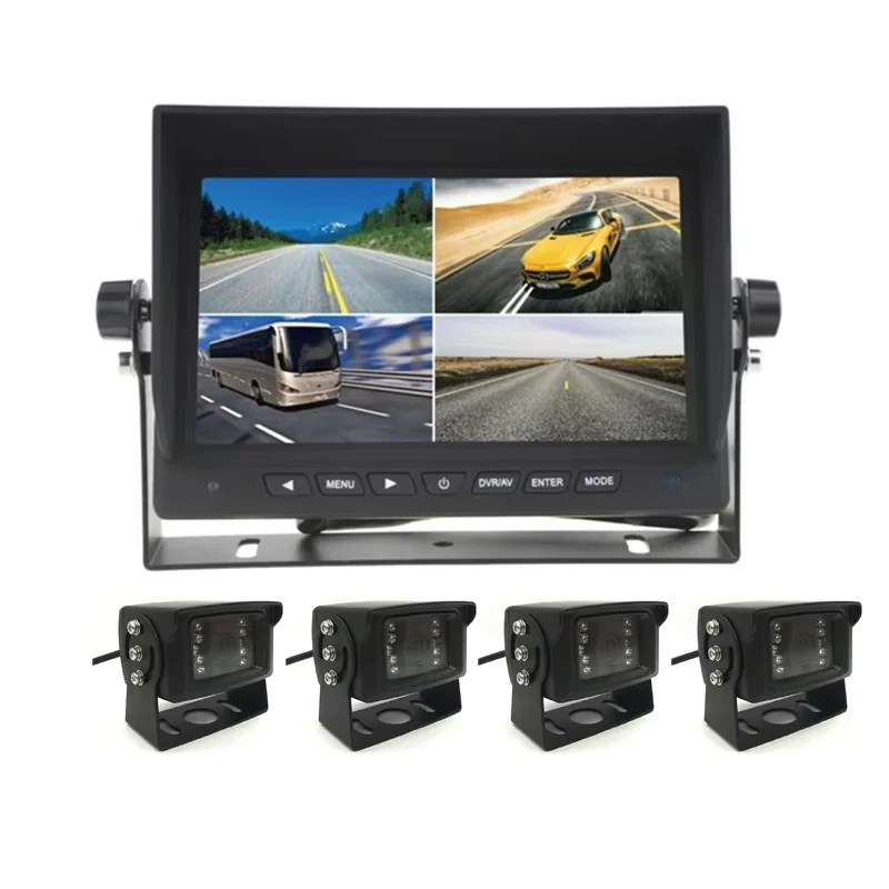 AHD 7inch 4CH DVR Monitor System with HD Night Vision 1080P Backup Car Camera Heavy Truck CCTV Driving Reversing Aid Kit