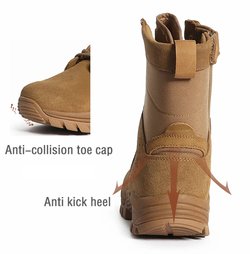 Tronyond Outdoor Winter Classy Leather Brown Waterproof Hiking Boots Shoes Cow Suede Desert Tactical Boots With Side Zipper
