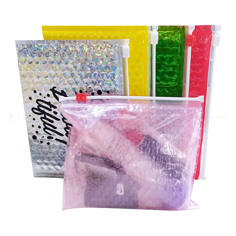 Blue Lake Three layers Soft Ziplock Bubble Bags For Cosmetics Products Protection Bubble Bags